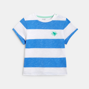 تيشيرت وشورت مقلم بخطوط عريضة أزرق للطفل الرضيع